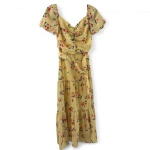 Paloma Blue Evie Dress, Size small, $504 Retail, EUC Yellow Floral Midi Designer